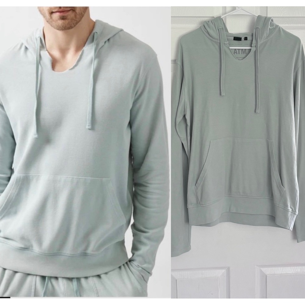 ATM Anthony Thomas Melillo Pique Hoodie M Eucalyptus Green Chroma Wash AM4910